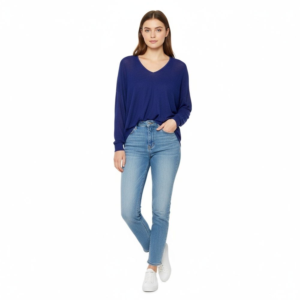 NEW Sparrow by Anthropologie Blue Ribbed Knit V-Neck Long Sleeve Sweater Size M